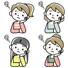 悩んでいる若い女性の上半身セット