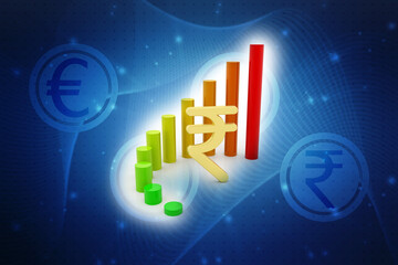 Indian rupee background, Stock market background with Indian rupee symbol, India Finance, Economic Background. 3d render