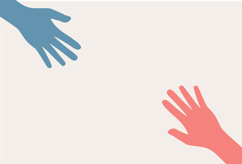 Two hands silhouette reaching towards each other. Illustration