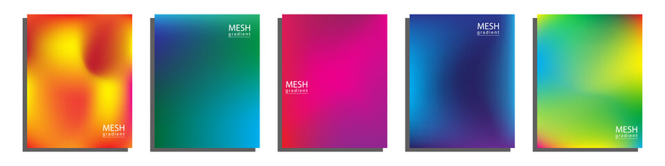 Fototapeta premium Abstract 5 fluid shape mesh gradient background color set.