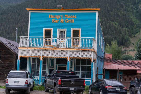 Silverton, Colorado - August 3, 2021: The Hungry Moose Bar and Grill in the downtown area