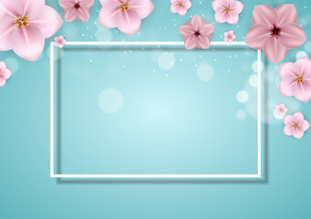 Realistic beautiful 3d sprind and summer pink flower background. Illustration