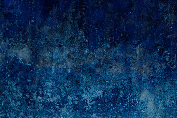 Abstract painted blue color old concrete wall surface with rough grunge texture for background