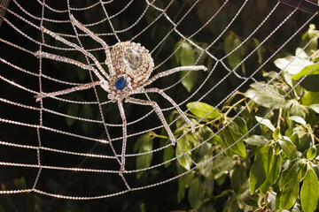 Cobweb and spider made with artisan materials