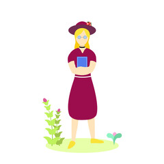 Contemporary illustration of woman with flowers. Trendy vector design for logo, banners, wallpaper, postcards. Childish cartoon.