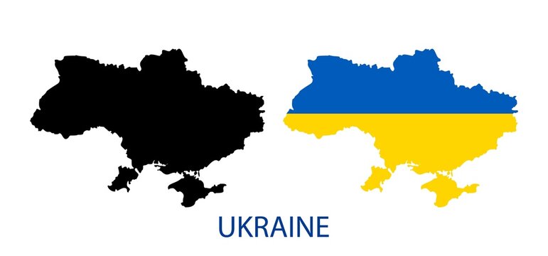 Ukraine map with flag in silhouette style isolated on white background. Vector illustration