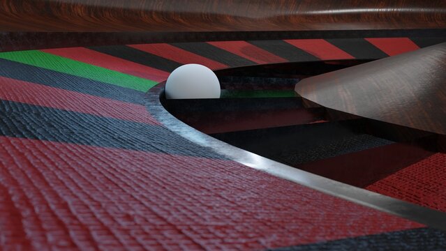 Casino roulette with closeup the white ball.3d render
