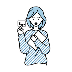 立って書類とカードを手に持つリモートワークの女性