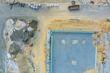 New apartment foundation the concrete floor of an new built house in construction