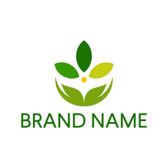 Leaf hand logo design vector template