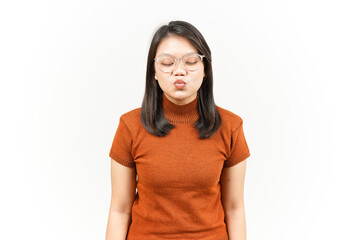 Fototapeta premium Blowing Kiss Of Beautiful Asian Woman Isolated On White Background