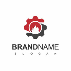 Engineering Logo Template, Gear And Flame Element For Industrial Company