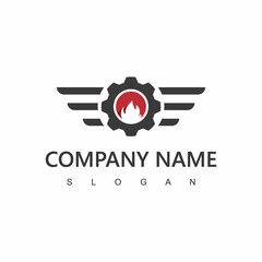Engineering Logo Template, Gear And Flame Element For Industrial Company