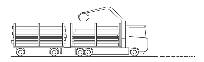 Timber Carrier driving along the road. Delivery of goods. Simple drawing. illustration on white background.