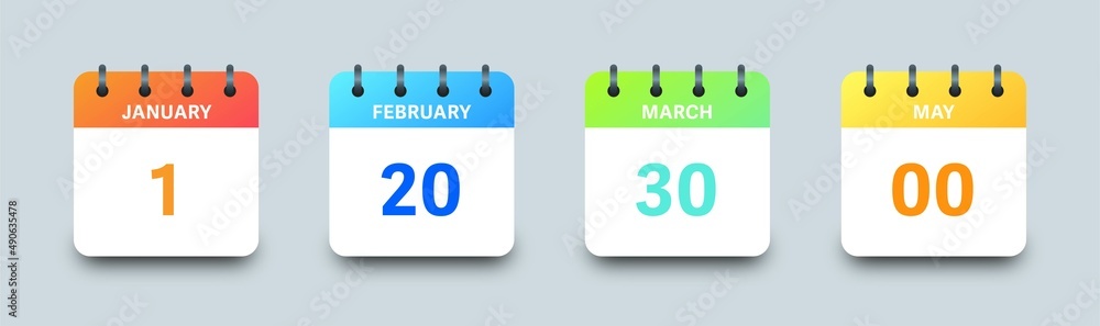 Poster set of colorful calendar symbols. calendar with month and date vector icon.