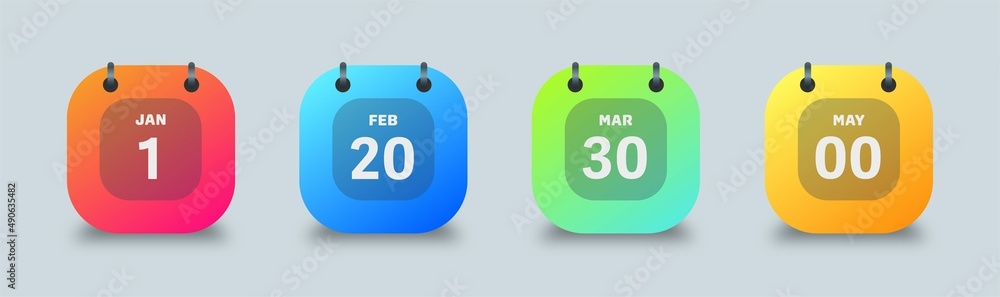 Poster set of colorful calendar symbols. calendar with month and date vector icon.