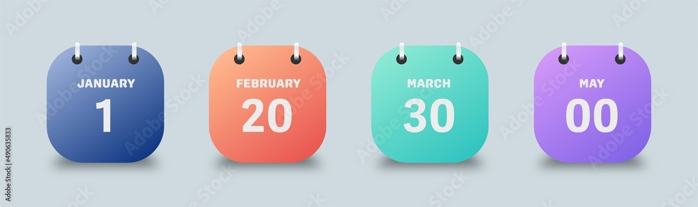 Poster set of colorful calendar symbols. calendar with month and date vector icon.