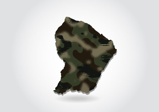 french Guiana map with camouflage pattern, Forest - green texture in map. Military concept for army, soldier and war. coat of arms, flag.