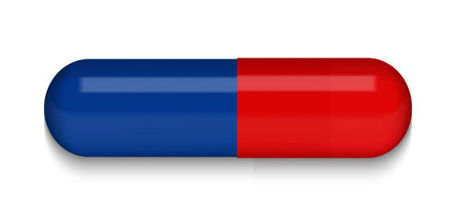 Red and Blue Medical pill on white background. Virus capsule. The medicine. Illustration.