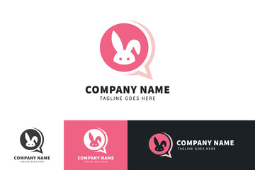 Rabbit or Bunny vector logo template and animal icon design. Cute cartoon rabbit or bunny illustration.