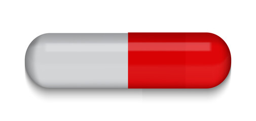 Red and Gray Medical pill on white background. Virus capsule. The medicine. Illustration.