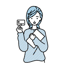 立って書類とカードを手に持つリモートワークの女性