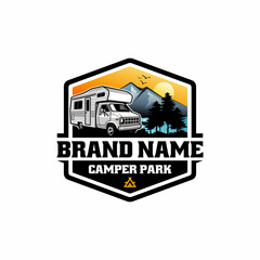 RV - motor home - camper van - caravan logo vector
