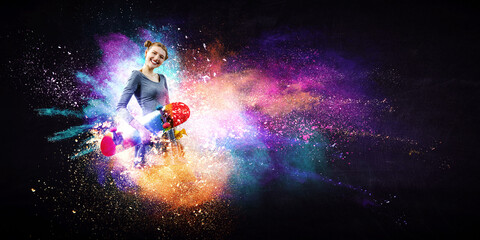 Beautiful young girl with skate board