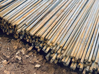 Close up of iron rods used for construction.