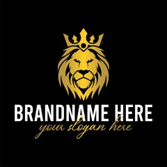 Gold Lion Head With Crown Logo Designs Vector