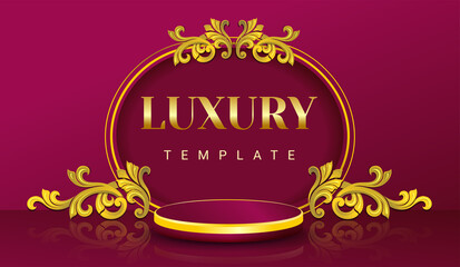 Podium and arts of Thailand gold color on pink background.  elegant style, expensive, used for displaying products, Vector illustration.