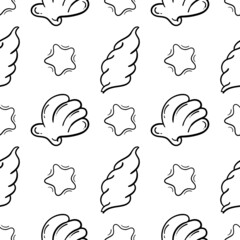 seashell hand drawn seamless pattern on white background