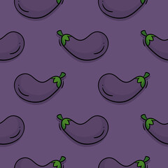 eggplant vegetable hand drawn seamless pattern, color version