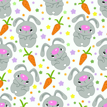 Hare pattern white background .Children's seamless drawing with a handmade hair. Fashionable vector background. Ideal for children's clothing, fabric, textiles, nursery, wrapping paper