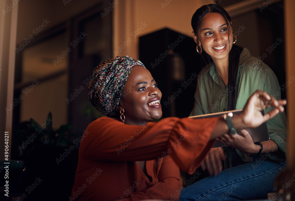 Poster this might be the solution weve been looking for. shot of two businesswomen working together on a co