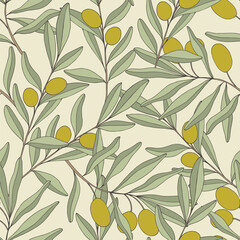 Seamless vector pattern with olive brunches