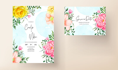 Fototapeta na wymiar blooming flower watercolor wedding invitation card set