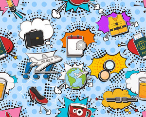 Vector flat seamless texture pattern Hand drawn flat trendy cartoon elements collection Air hostess