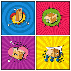 Hand drawn flat trendy cartoon elements collection Cardboard Boxes