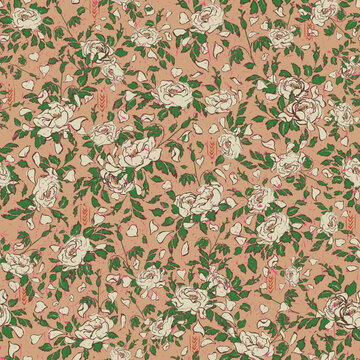 loosely drawn romantic rose repeat pattern vector. suits weddings, parties, d&eacute;cor, fabrics, scrapbooking, quilting, wallpaper, giftwrap and packaging/branding backgrounds.