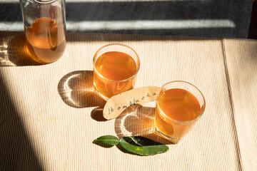 fresh home made kombucha, fermented fungus tea, healthy lifestyle