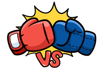 Blue vs Red boxing gloves fight logo on white background. Flat cartoon design. vector illustrator.