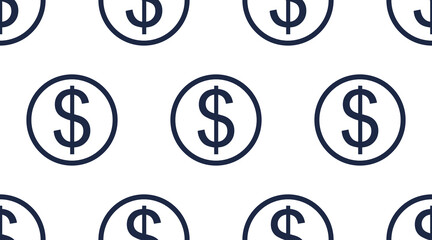 Currency sign seamless pattern, dollar icons isolated on a white background. USD currency abbreviation vector illustration. Money cash sign set.