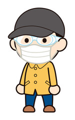 花粉症対策の服装をする男性