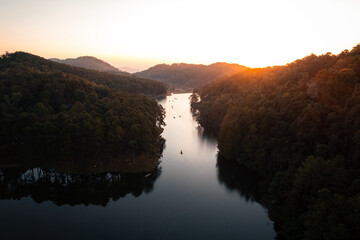 Beatiful high angle view nature lake and forest in the morning,Pang Ung, Mae Hong Son, Thailand