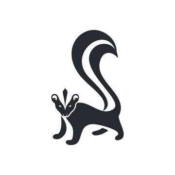 recommend clip art: Skunk logo. Black flat color elegant skunk animal illustration