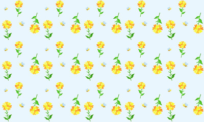 手描き水彩　菜の花とみつばちのシームレスパターン　02
