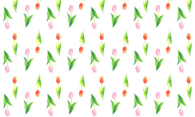 手描き水彩　チューリップ柄シームレスパターン　01