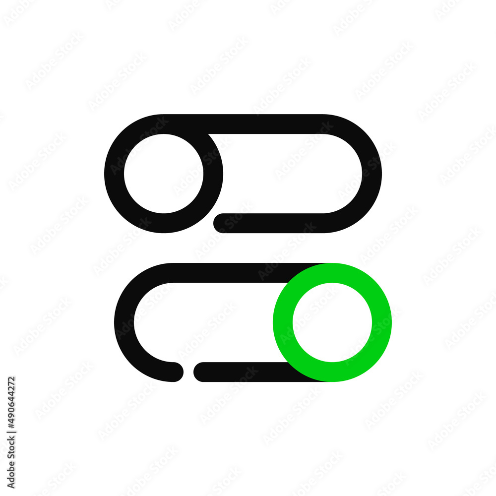 Poster slider control switch in on and off positions. pixel perfect, editable stroke minimal line art icons