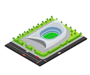Isometric style illustration of a football stadium